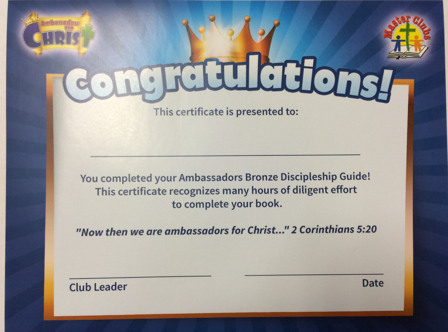 Ambassador Book Completion Certificates